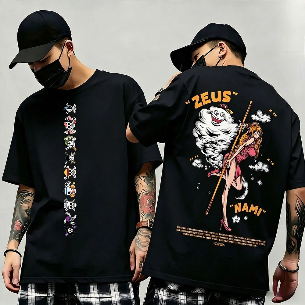 One Piece: Summer New Arrival: Pattern T-shirt, unisex, anime print, casual short-sleeved, fashionable streetwear top, Y2K style.