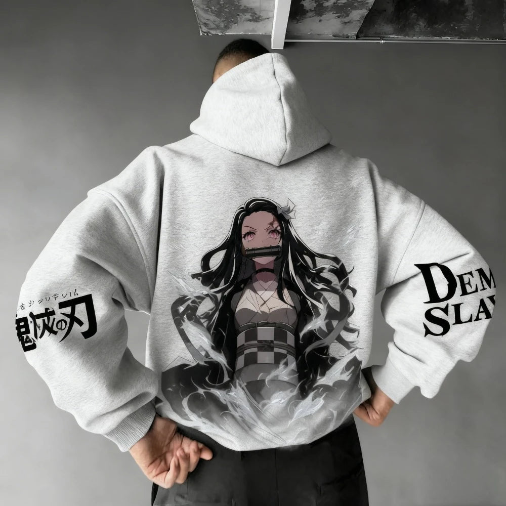Demon Slayer: Men's Hoodie Sweatshirt Kamado Nezuko Anime Spring Autumn Winter Boy Harajuku Long-sleeved Parent-child Outfit