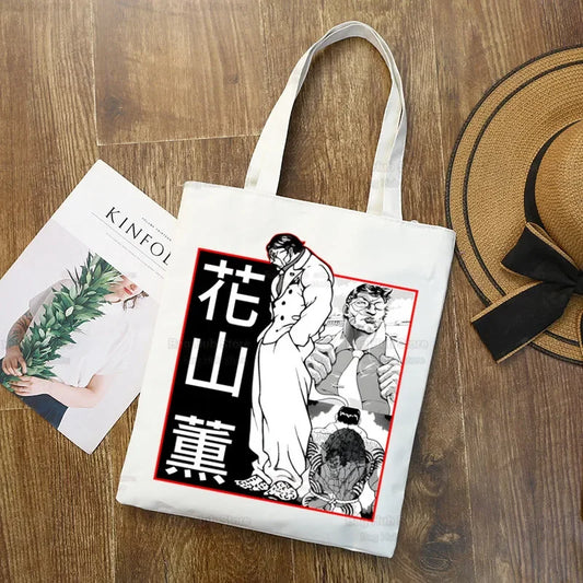 Baki Handbags Canvas The Grappler Anime Tote Bag Shopping Travel Eco Reusable Baki Hanma Shoulder Yujiro Hanma Shopper Bags