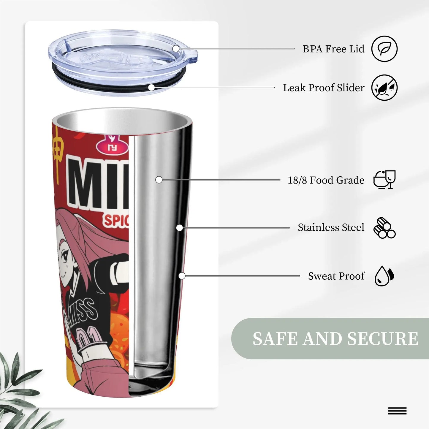KPop Demon Hunters-  ramen mira Tumbler With Straw  Stainless Steel Tumblers Cup Double Wall Vacuum Insulated for Cold Or Hot 20oz