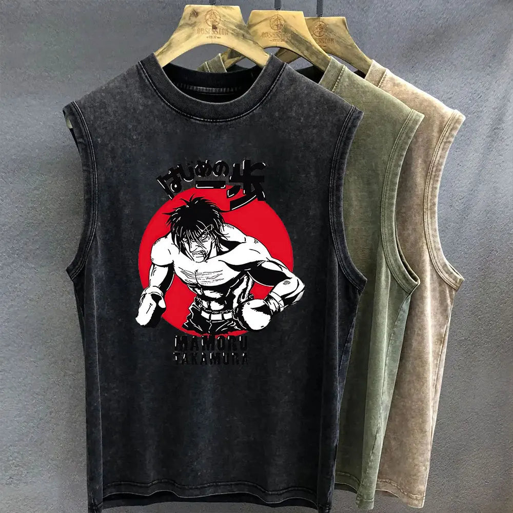 Hajime No Ippo: Men's Tank Top Anime Graphic T-shirt Print Oversized Gym Clothing Vintage Wash Sleeveless Vest Womens Y2k Clothes