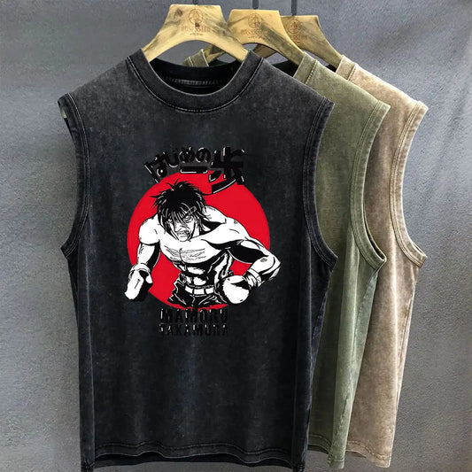 Hajime No Ippo: Men's Tank Top Anime Graphic T-shirt Print Oversized Gym Clothing Vintage Wash Sleeveless Vest Womens Y2k Clothes