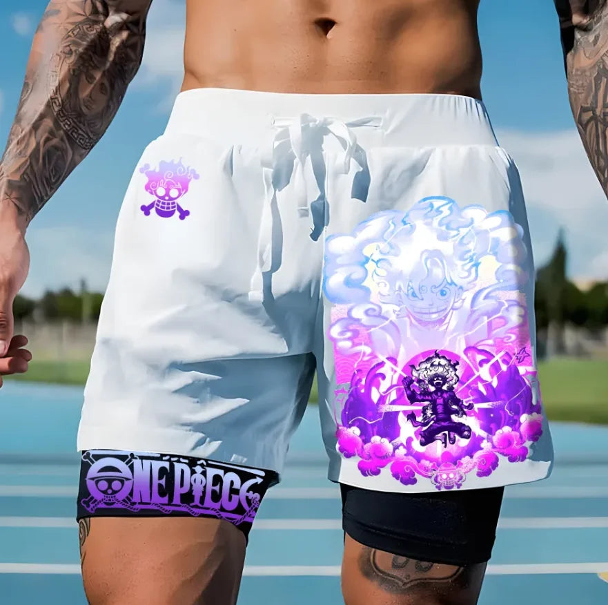 One Piece: Official character print shorts, retro Y2K anime beach shorts, quick-drying fabric, fitness and jogging