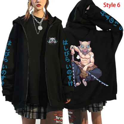 Demon Slayer: Hot Hashibira Inosuke Printing Zipper Hoodie Fashion Y2k Personality Zipper Long Sleeve Hooded Sweatshirt
