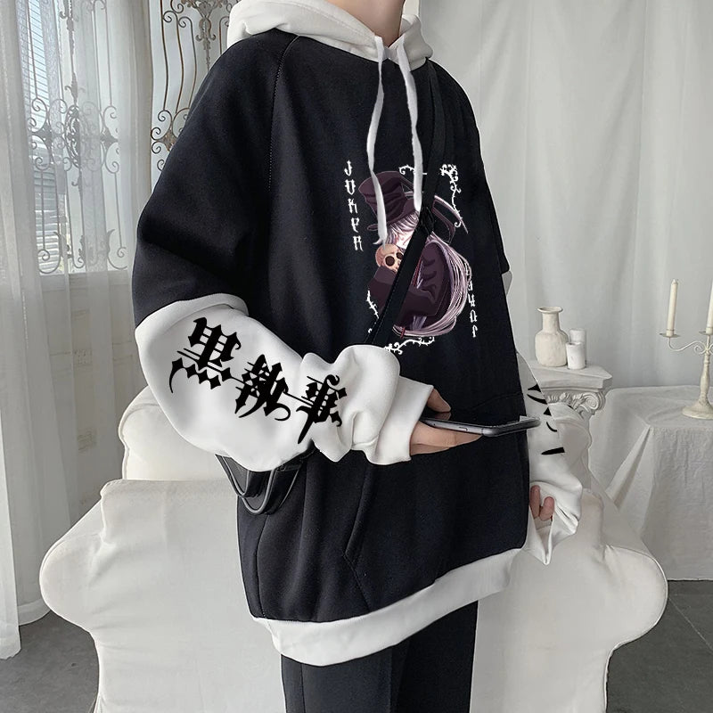 Black Butler: Grell Sutcliff Horror Comics Hoodies Harajuku Unisex Streetwear Korean Loose Y2k Patchwork Women Sweatshirts