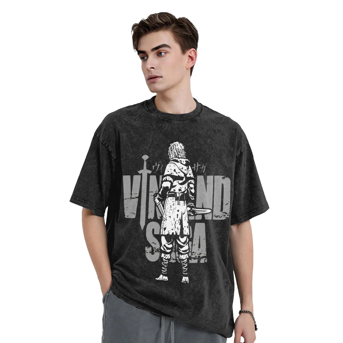 Vinland Saga: T Shirt Hip Hop Washed 100% Cotton Oversize T-Shirts  Streetwear Summer Tee Shirt