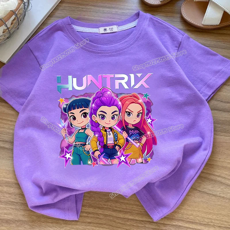 KPop Demon Hunters: Clothes Rumi Mira Zoey Short Sleeve T Shirt Kids Summer Casual Tops Cartoon Toddler Cotton Tee