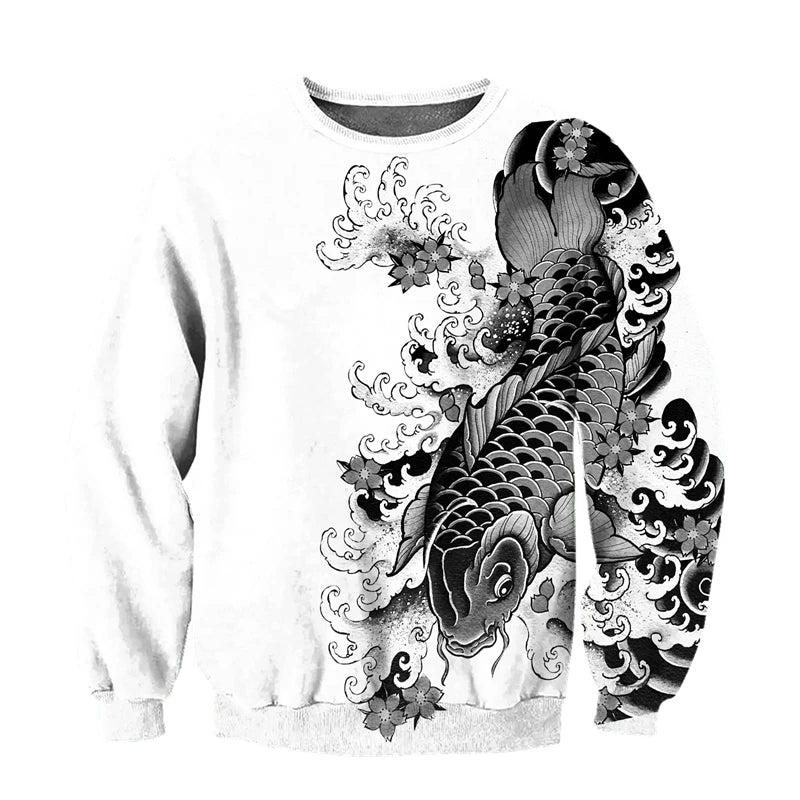 I.L.F.A.: Japanese Mythology Mask Printed Sweatshirt Men's Clothes Harajuku Street Pullover Top 3D Printed Mysterious Culture Sweatshirts