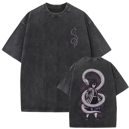 Demon Slayer: Washed Vintage Anime Akaza Graphic T-shirts Men Women Clothing Cotton Oversized Short Sleeve T Shirts Streetwear