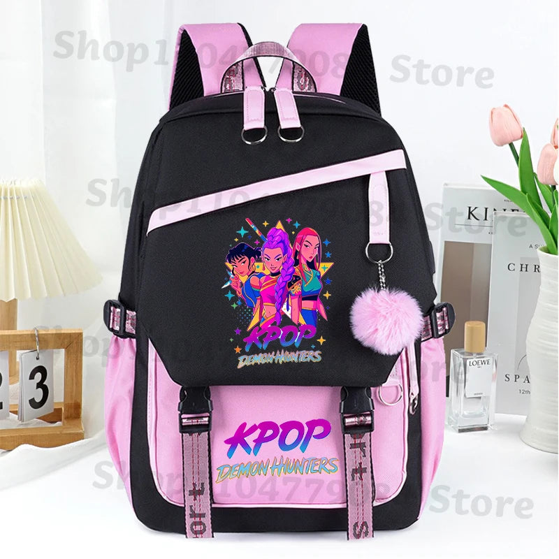 KPop Demon Hunters Fashion Backpack for Boys Girls Anime Cartoon Schoolbag Students Large Capacity Book Stationery Storage Bag