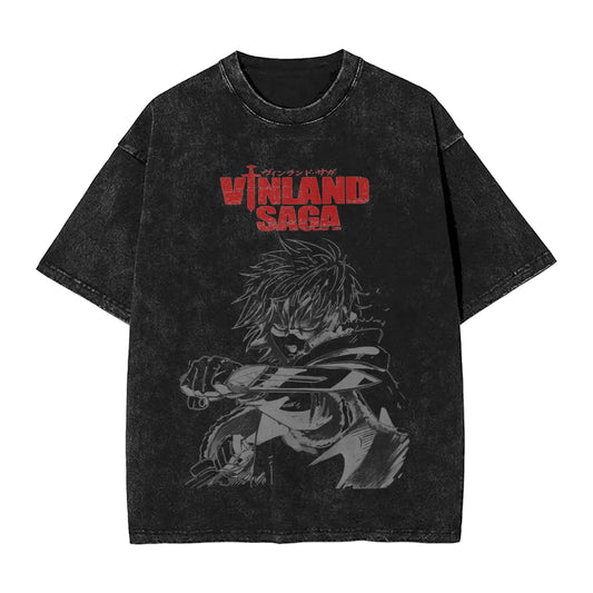 Vinland Saga: T Shirt Hip Hop Washed 100% Cotton Oversize T-Shirts  Streetwear Summer Tee Shirt
