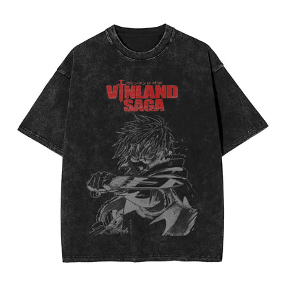Vinland Saga: T Shirt Hip Hop Washed 100% Cotton Oversize T-Shirts  Streetwear Summer Tee Shirt