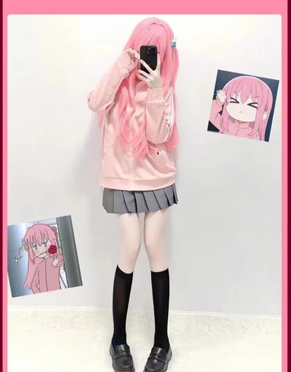 Bocchi The Rock:  Cosplay Gotoh Hitori Costume The Rock Pink School JK Uniform Sportswear Coat Skirt Full Set for Women Girls