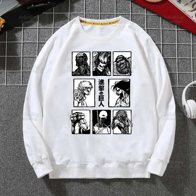 Attack on Titan Fleece Sweatshirts Harajuku Streetwear Autumn Spring Shingeki No Kyojin Anime O Neck Pullover Hoody Mens