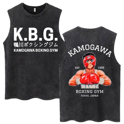 Hajime No Ippo: Kamogawa Boxing Gym Washed Tops Men Makunouchi Takamura KGB Oversized Cotton Sleeveless Male T Shirts
