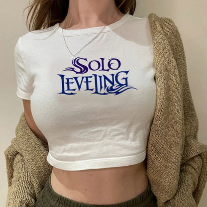 Solo Leveling: Levelling crop top gothic  summer cute Aesthetic 2000s harajuku coquette Streetwear babydoll woman t-shirt