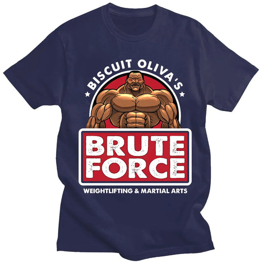 Baki: Biscuit Oliva Brute Force Newest TShirts Grappler Baki Hanma Yujiro Dou Manga Men Harajuku Fabric Streetwear Round Neck T Shirt