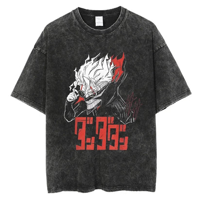 Dandadan :26 Anime Okarun Ken Takakura Print Washed Tshirt Men Manga Vintage T-shirts Oversized Cotton T Shirt Harajuku Male Tops