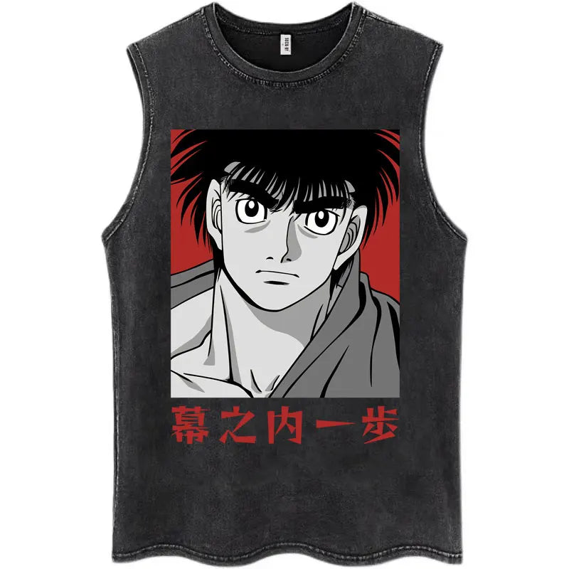 Hajime No Ippo: Kamogawa Boxing Gym Washed Tops Men Makunouchi Takamura KGB Oversized Cotton Sleeveless Male T Shirts