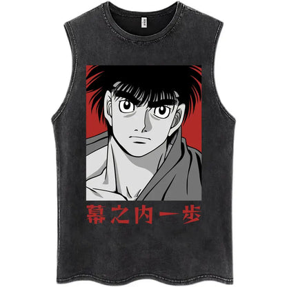 Hajime No Ippo: Kamogawa Boxing Gym Washed Tops Men Makunouchi Takamura KGB Oversized Cotton Sleeveless Male T Shirts