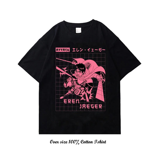 Attack On Titan: T Shirt Harajuku Vintage Print Short Sleeve Plus Size Cotton Crew Neck T Shirt