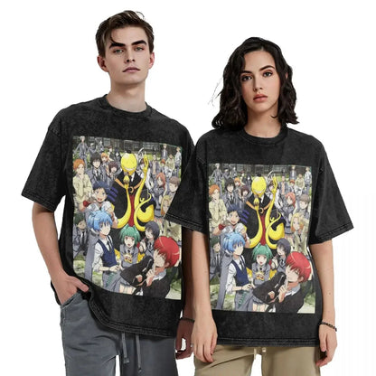 Assassination Classroom: Octopus Koro Sensei Hip Hop Short Sleeve T-Shirts Washed Tops Tees Streetwear T Shirt Printed