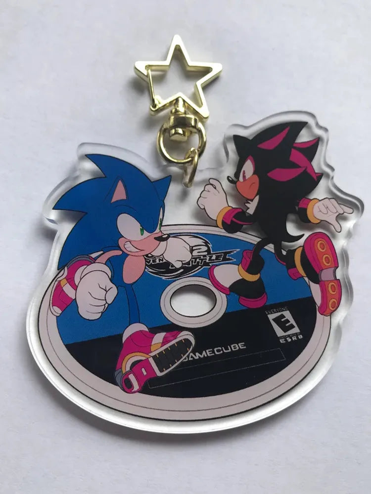 Sonic the Hedgehog : Sonic*Shadow CD-shaped star keychain acrylic pendant, exclusive pendant gift for friends, couples and CP