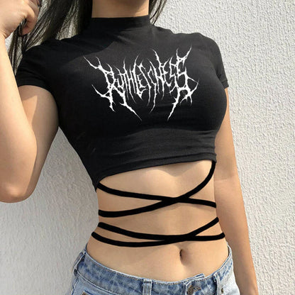 Naruto: Crop Top Women Summer Shirt Anime Cropped Lace-up Female T Shirt High Street Slim Skinny Cartoon Tees Top Y2k Clothes