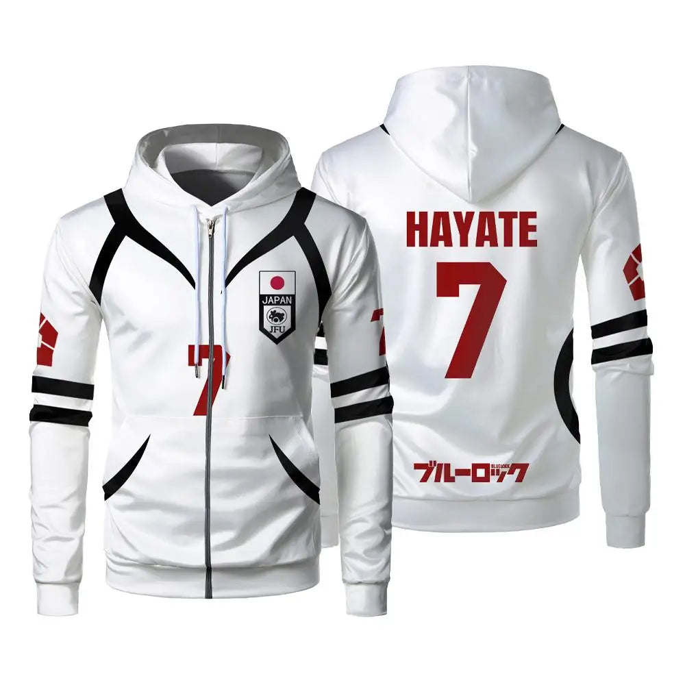 Blue Lock: U20 Team Zipper Hoodie Autumn Winter Street Trend Long Sleeve Coat Japanese Anime Sae Shidou Casual Sports Sweatshirt