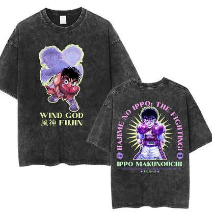 Anime Ippo Makunouchi Manga Graphic Print T-shirt Retro Washed Cotton Oversized Men Women Summer Harajuku Fashion Casual New Tee