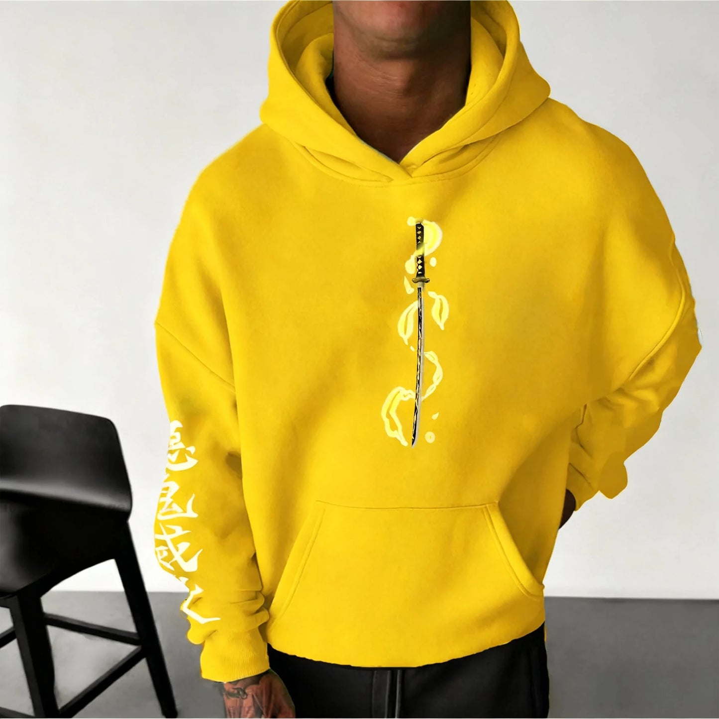 Demon Slayer: Yellow Hoodie 2025 Men's Autumn/Winter New Agatsuma Zenitsu Printed Casual Loose Parent Child Sweater Top