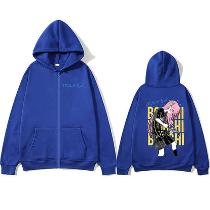 Bocchi The Rock: Gotoh Hitori Zipper Hoodies Men Women Fashion Harajuku Long Sleeve Zip Up Hooded Sweatshirts Jackets Coats