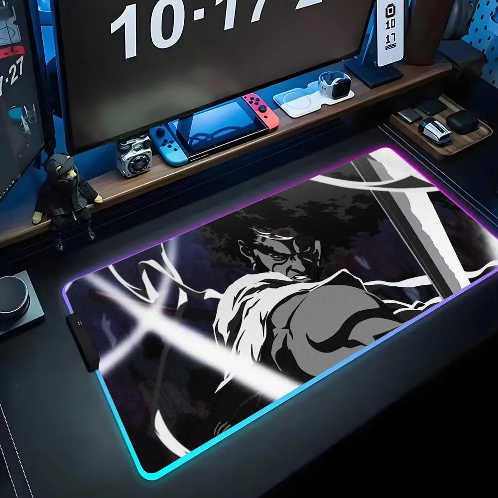 Afro Samurai: Mouse Pad RGB Gaming Mousepad Big LED Pad PC Desk Mat Luminous Mouse Pad Large Keyboard Mats Table Rug With Backlit