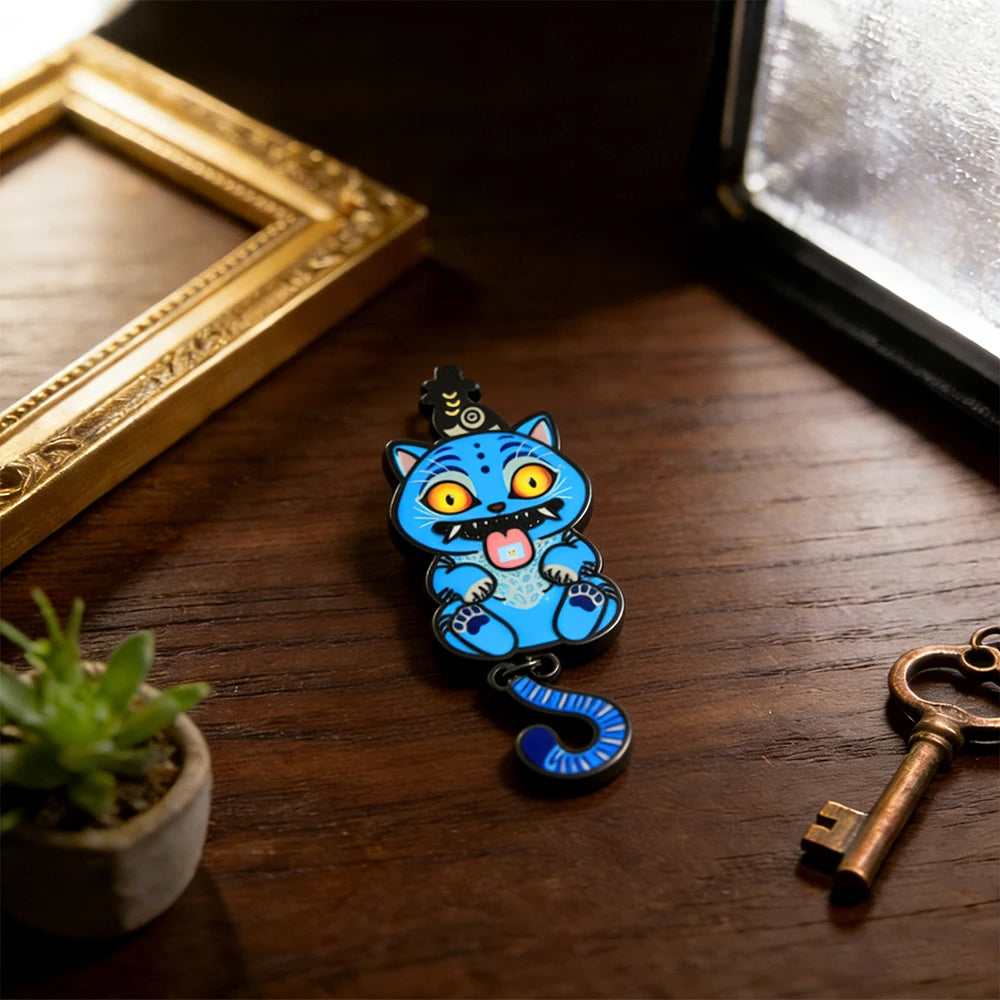 KPop Demon Hunters: Blue Supernatural Tiger Derpy Sussie Enamel Pin Cat Tail Pendant Brooch Gothic Cartoon Peripheral Badge Jewelry Gift