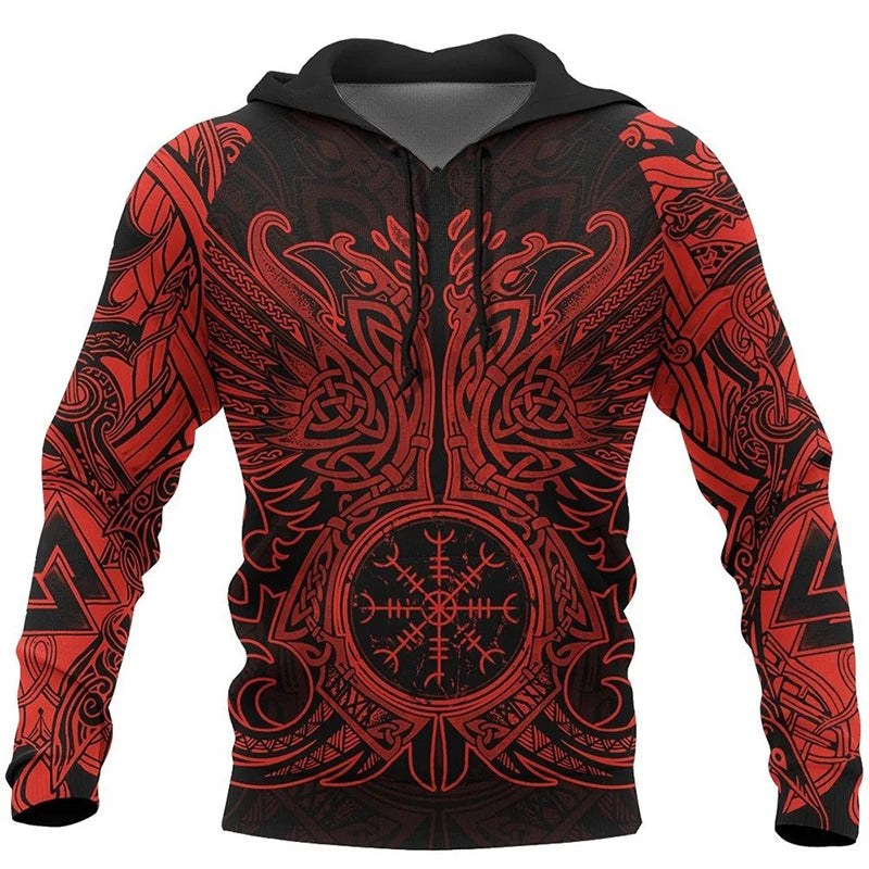I.L.F.A. - Mens Hoodies Vikings eagle Tattoo Fashion Animal pattern 3D Printed Style Casual Harajuku Hip Hop Pullover Oversized Sudaderas