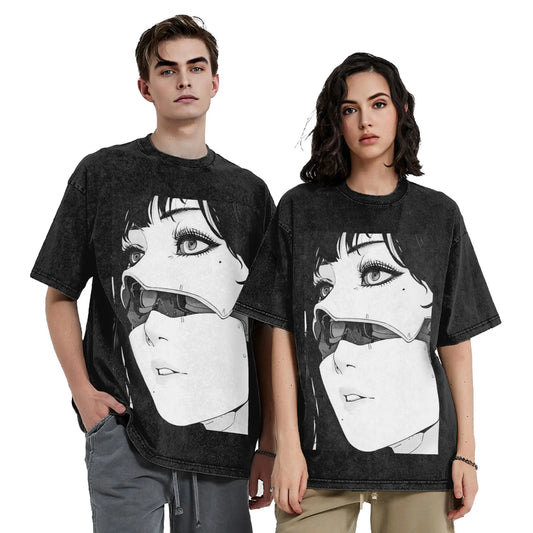 Ghost in the Shell: Motoko Kusanagi G T Shirt Hip Hop Washed Oversize T-Shirts  Fashion Men Women Tops Streetwear Summer Tee Shirt